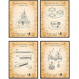 Walt Disney Patent Wall Decor - Disney World, Disneyland Rides - Wall Art Prints Poster Set - Chic Vintage Rustic Home Decor 