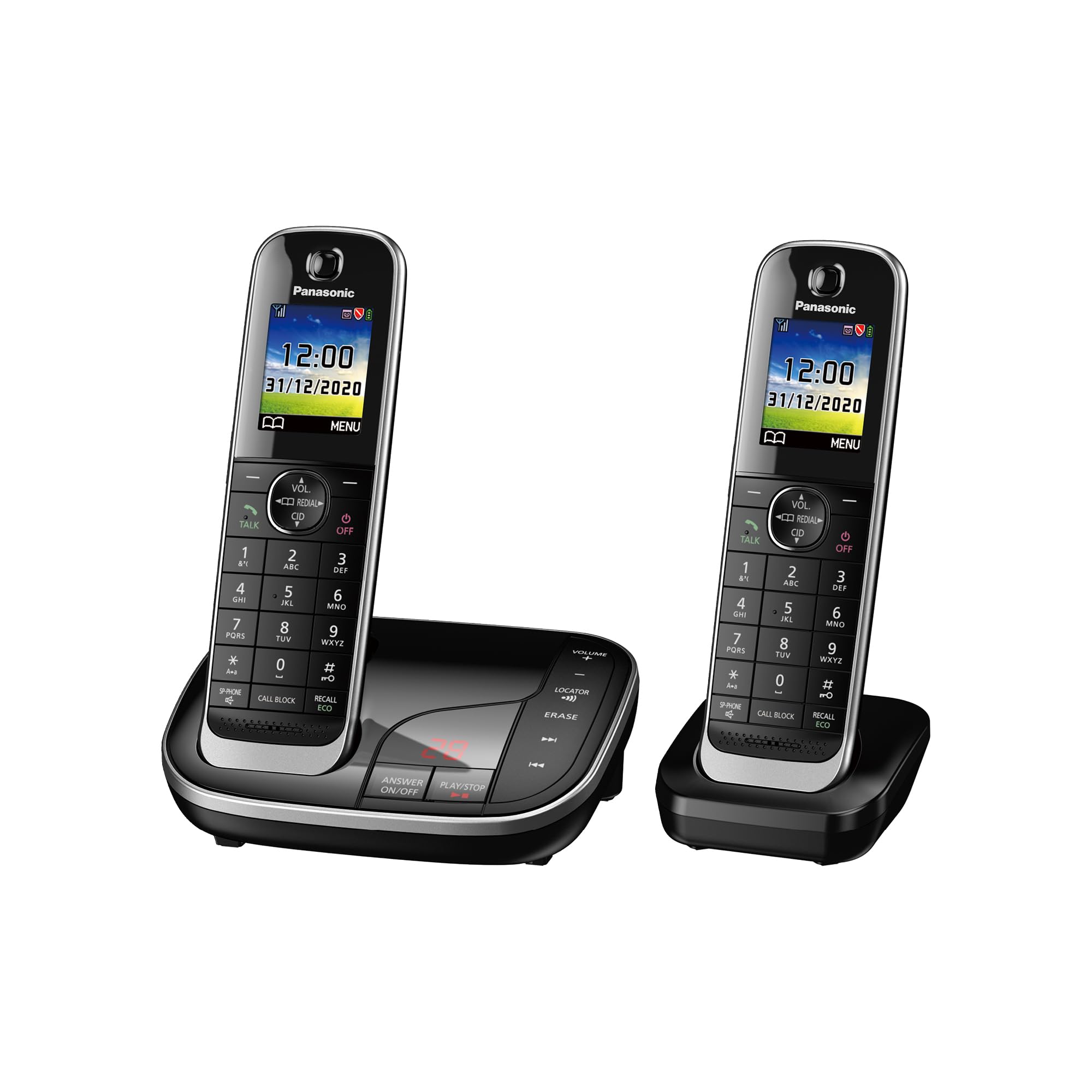Panasonic KX-TGJ422EB Landline Phone Cordless, House phones, Automated Call Blocker, Answer machine, Colour Display, Twin Handset - Black