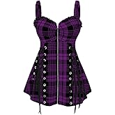 ROSE GAL Womens Plus Size Curve Lace Up Full Zipper Plaid Tank Tops Gothic Sleeveless Strap Tank Top