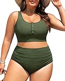 Plus Size 2 Piece Swimsuit - Womens High Waisted