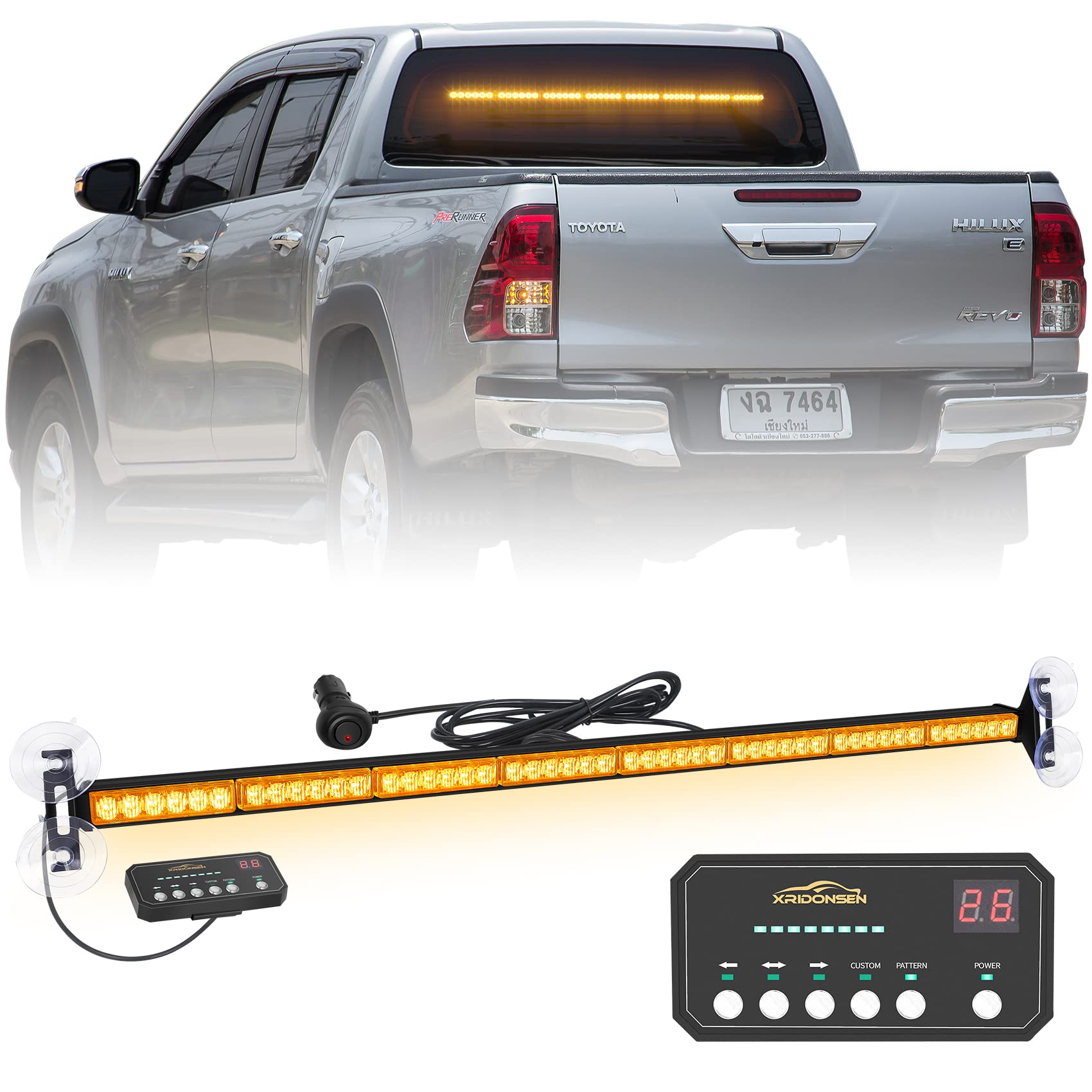 XRIDONSEN 35 inch Traffic Advisor Light Bar 48 LED Amber Strobe Lights Emergency Safety Hazard Warning Lights Front/Rear Window w/Display Controller for Construction Vehicles plow/Tow Trucks Wreckers Image