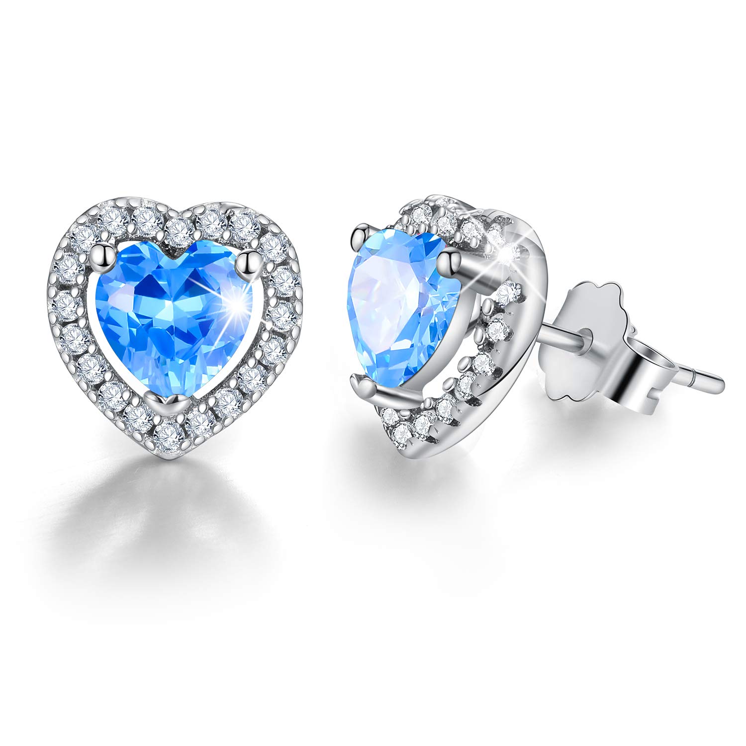Esberry✦Gift for Christmas✦ 18K Gold Plating 925 Sterling Silver Birthstone Love Heart Stud Earrings Cubic Zirconia Hypoallergenic Earrings Birthday gift for Women and Girls (December-Blue Topaz)