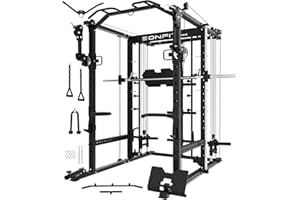 EonfitOmni Eonfit E5 Smith Machine with Vertical Leg Press, Power Cage Squat Rack with LAT-Pull Down Cable Crossover Rotating Arms System Home Gym Equipment All in One (E5 RED)