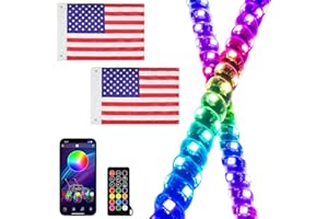 OHMU 2Pcs 5FT LED Whip Light with Remote and Bluetooth,High Brightness 300 Flash Patterns Spiral RGB Chasing Warning Lighted Antenna Whips Side by Side