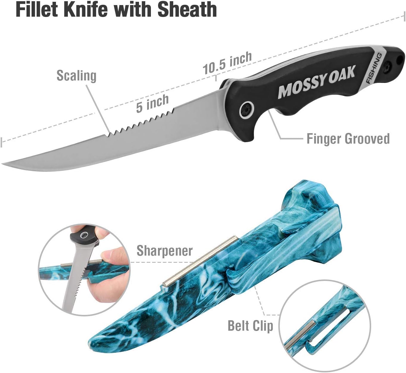 Mossy Oak 4pc Fishing Tool Kit - Pistol Grip Fishing Pliers, Fish Fillet Knife, Fishing Gripper, Line Snip, Fly Fishing Retractor with Retractable Lanyard: Home Improvement
