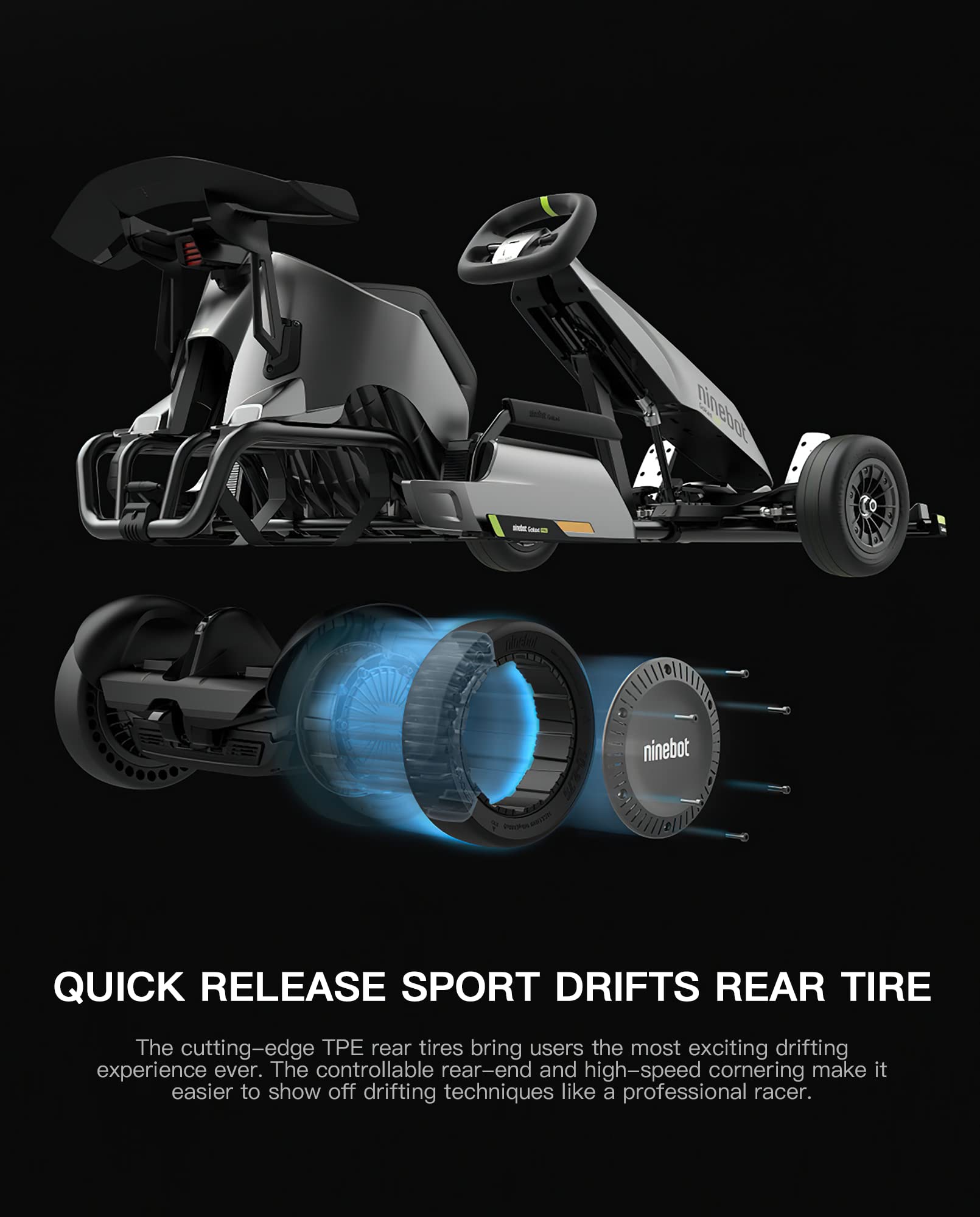 Electric GoKart Pro / Pro2 and Gokart Bundle Rear Tire Compatible with Ninebot by Segway Gokart Kit(with Ninebot S Max), Go Kart Pro 2 Quick Release Sports Drift Tires Original Accessories