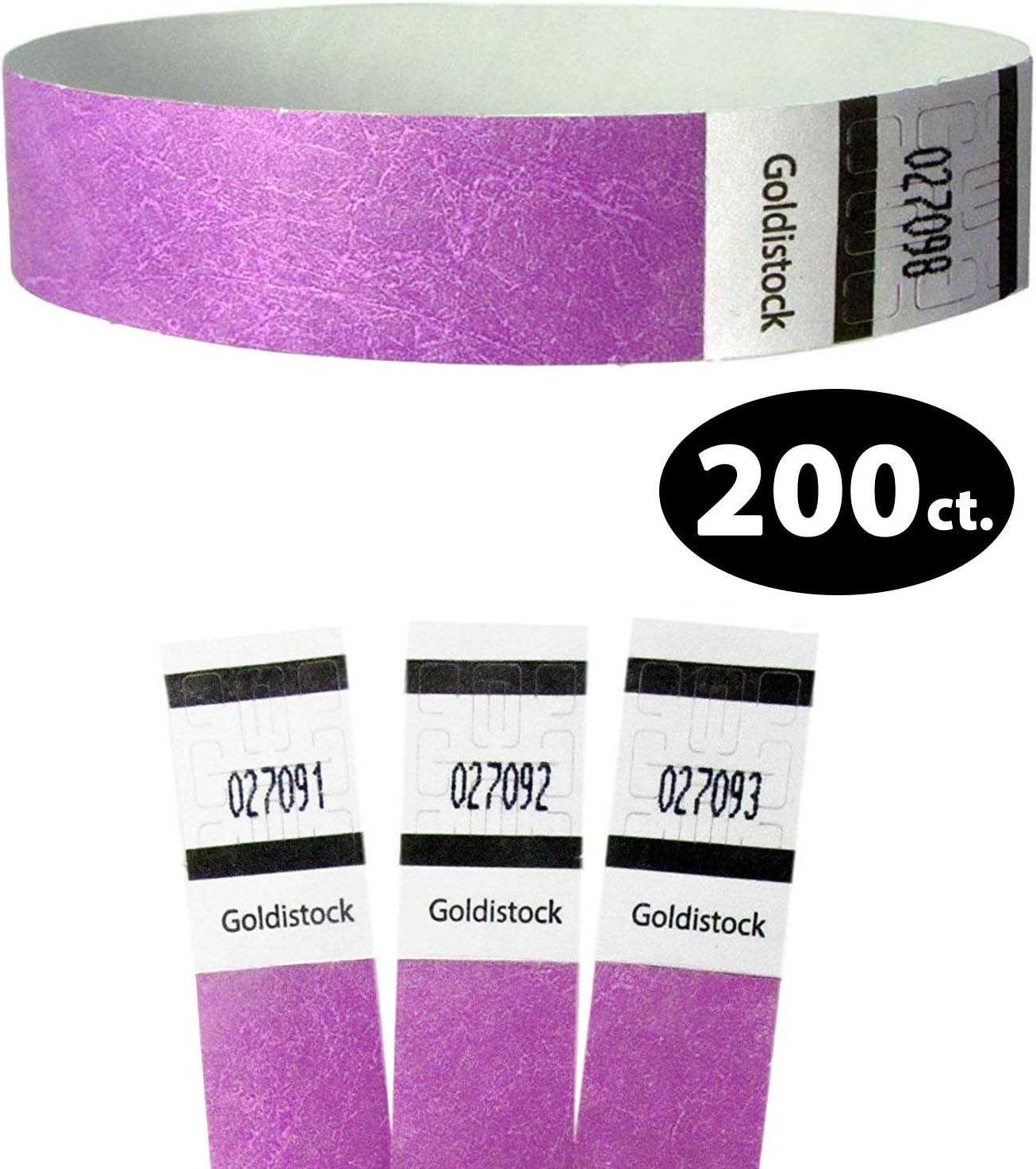 Heavier Tyvek Wristbands 7.5 Mil - Goldistock Original Series Regal Neon Purple 200 Count - ¾” Arm Bands - Paper-Like Party Armbands - Heavier Tyvek Wrist Bands = Superior Events