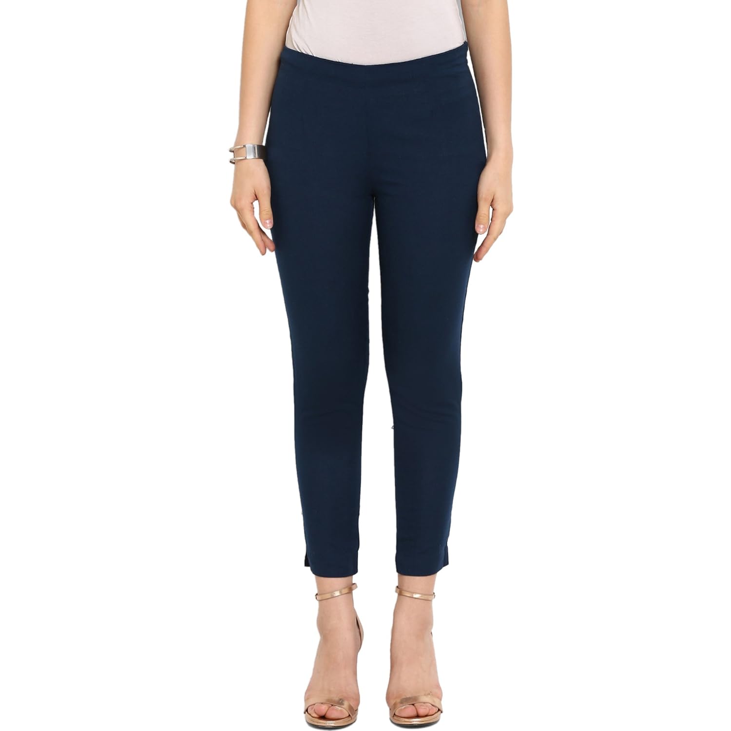 juniper navy blue cotton flex solid straight pant