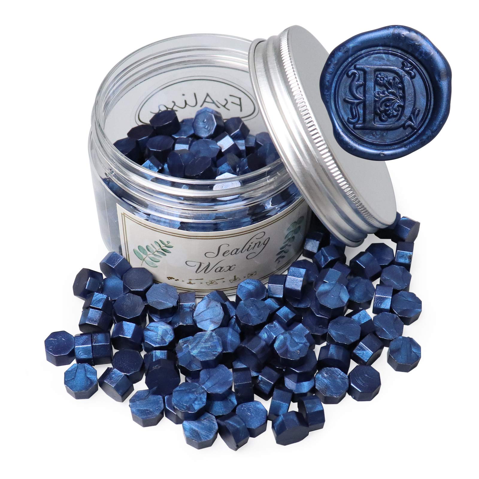 fsalisa 200pcs Wax Seal Beads Octagon Wax Sealing Beads for Wax Stamp Sealing Perfect for Christmas Cards, Envelopes, Wedding Invitations, Wine Packages, Letter Sealing (Sea Blue)