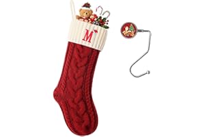 ZGCYSMHT Christmas Stockings Personalized Custom Initials 18 Inches Knitted Christmas Stockings with Letter Fireplace Hanging Monogram Xmas Stockings for Kids,Family Holiday Party Decoration（Red and White M）