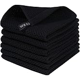 Homaxy 100% Cotton Waffle Weave Kitchen Dish Cloths, Ultra Soft Absorbent Quick Drying Dish Towels, 12 x 12 Inches, 6-Pack, Black
