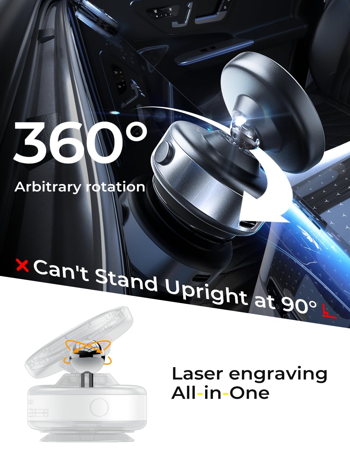 LISEN Suction Phone Mount, Content Creator Portable Super Stable Electric Vacuum Magnetic Phone Holder, 360° Adjustable Vlogging Travel Multi-Scene TikTok for 17 iPhone 16e 16 Pro Max 15 14 13