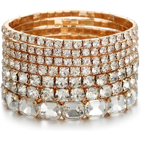 Bracelet Manchette Multirangs Avec Strass - Argenté, Plaqué Or Blanc, Neuf Avec étiquettes
