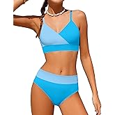 ADIFUN Girls Swimsuit V Neck Bikini Set Color Block with Cover Up 3Pcs Bathing Suits