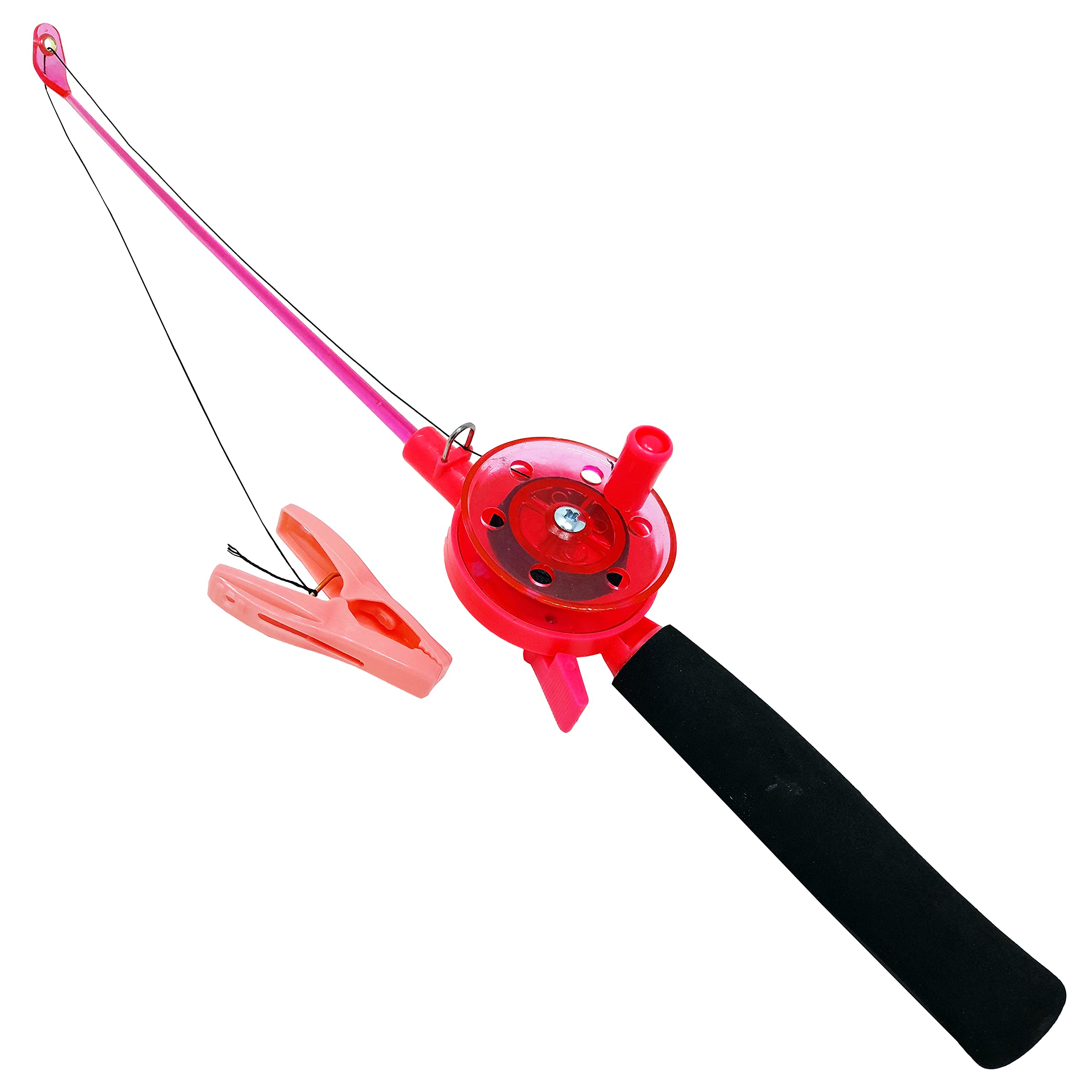 YYS - Fishing Crab Peg Crayfish Bait Rod Reel and Line Set (BLUE or PINK) - No Hooks - Great Fun For All Kids Coast Shore Rock Pool Crabbing (Pink) [31-648]