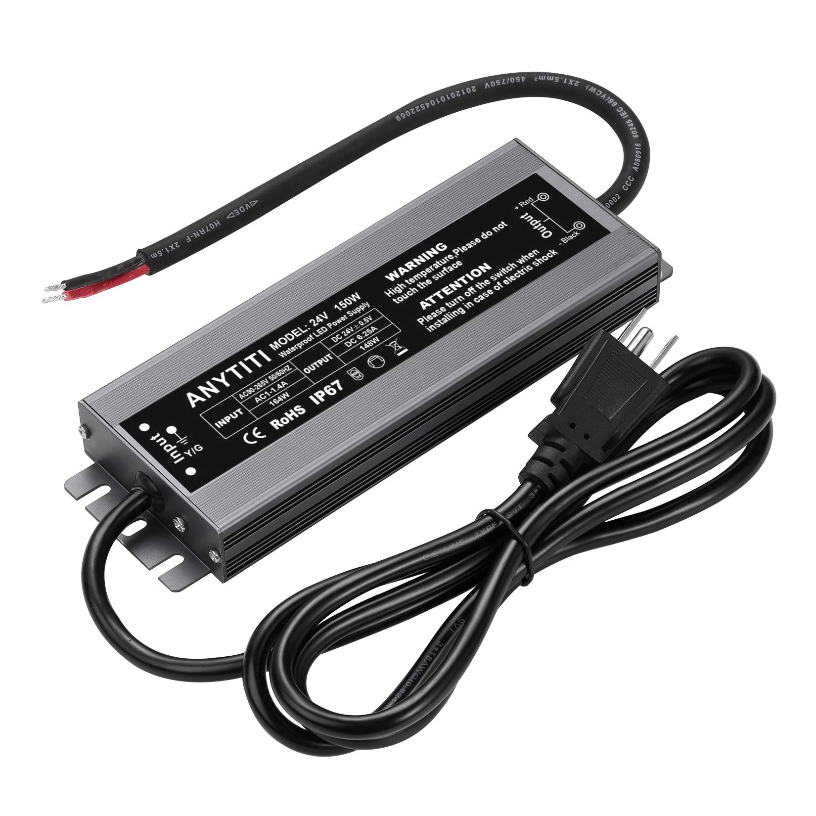 Photo 1 of ANYTITI LED Driver, LED Power Supply with IP67 Waterproof Rating, Low Voltage Transformers, 150W Output, DC24V 6.25A with 3-Prong Plug 4.5 feet