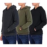 Real Essentials 3 Pack: Youth Fleece Long Sleeve Soft Pullover Hoodie Sweatshirt - Boys & Girls