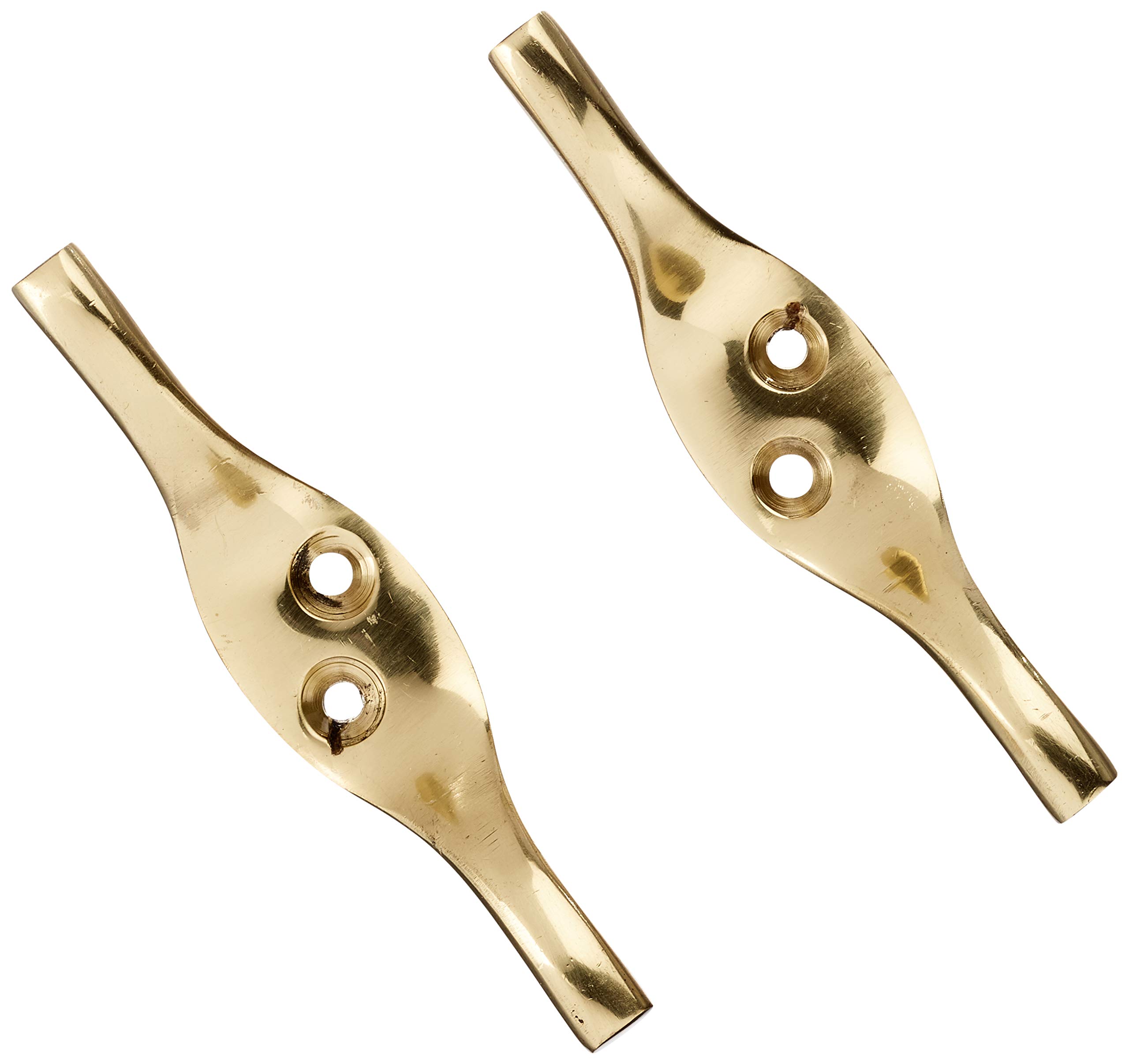 Merriway® BH01551 (2 Pcs) Rope Cord Cleat Hooks, 75mm (3 inch) Polished Brass - Pack of 2 Pieces