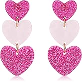 Heart Earrings Dangle,Pink Valentine's Day Earrings Red Dangling Love Heart Earring Holiday Jewelry Gifts for Women