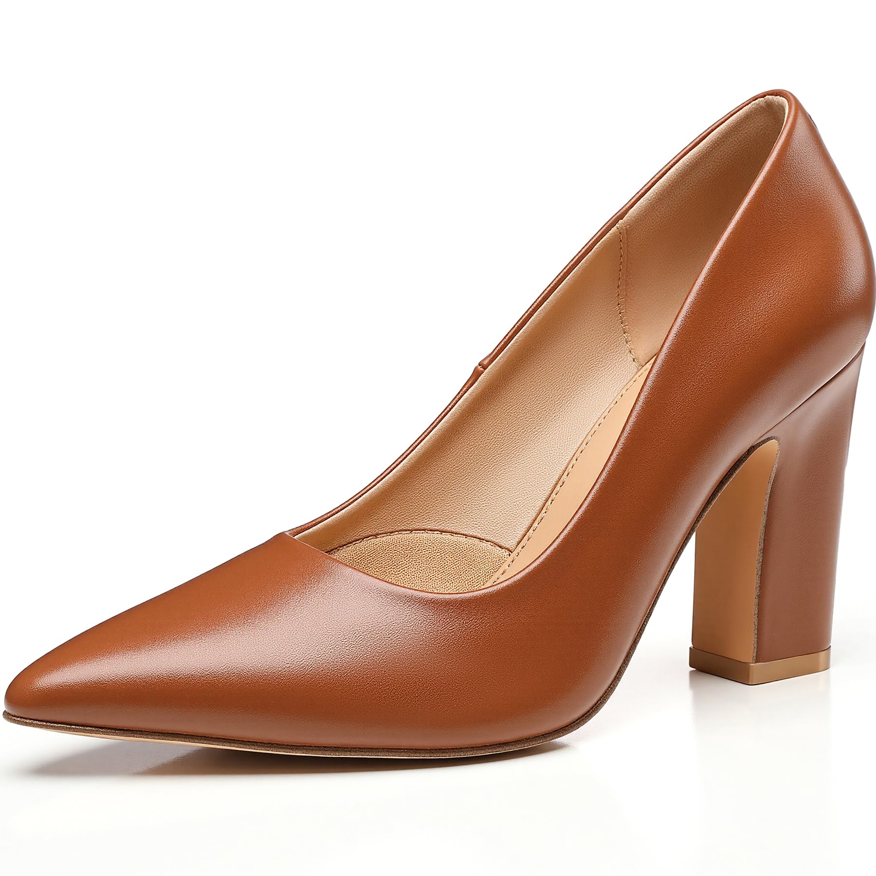 Photo 1 of Trary Brown Heels Women's Closed Pointed Toe Chunky Pumps Block High Heels Comfortable Slip-On Office Party Wedding Dress Shoes 3.54" Heels Size 6.5