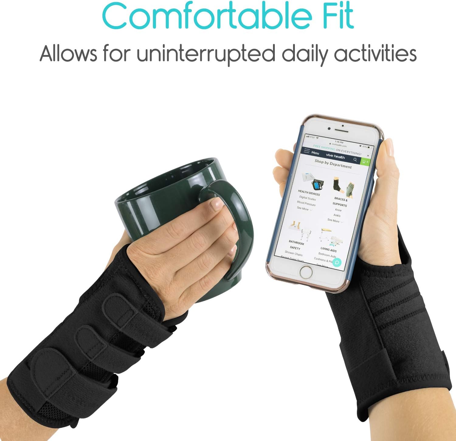 Vive Carpal Tunnel Wrist Brace (Left or Right) - Arm Compression Hand Support Splint - for Men, Women, Kids, Bowling, Tendonitis, Arthritis, Athletic Pain, Sports, Golf - Universal Adjustable Fit: Industrial & Scientific