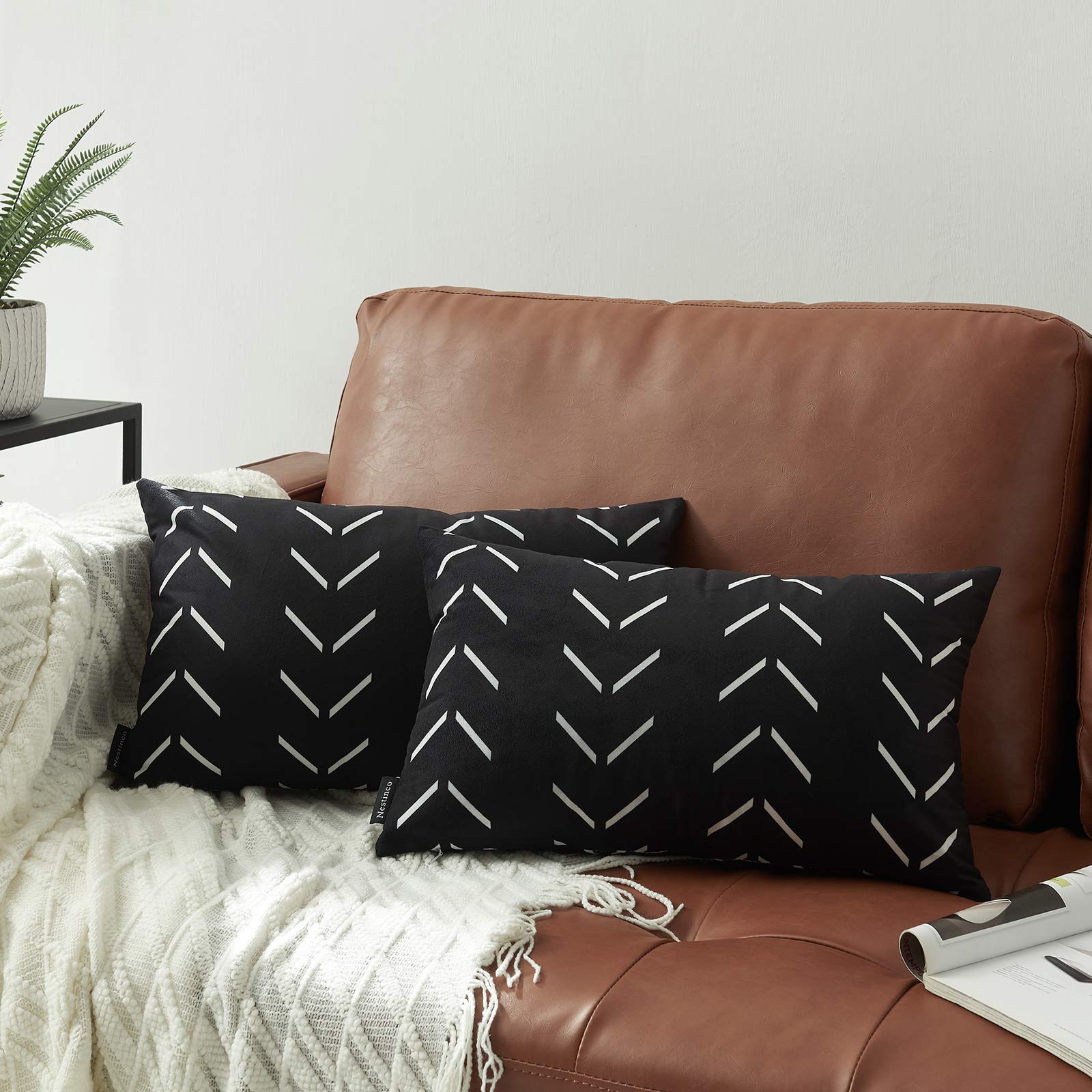 Photo 1 of Nestinco Set of 2 Black Lumbar Pillow Covers 12 x 20 inches Boho Aztec Polyester Blend Decorative Throw Pillow Covers for Sofa Couch Bed Decor