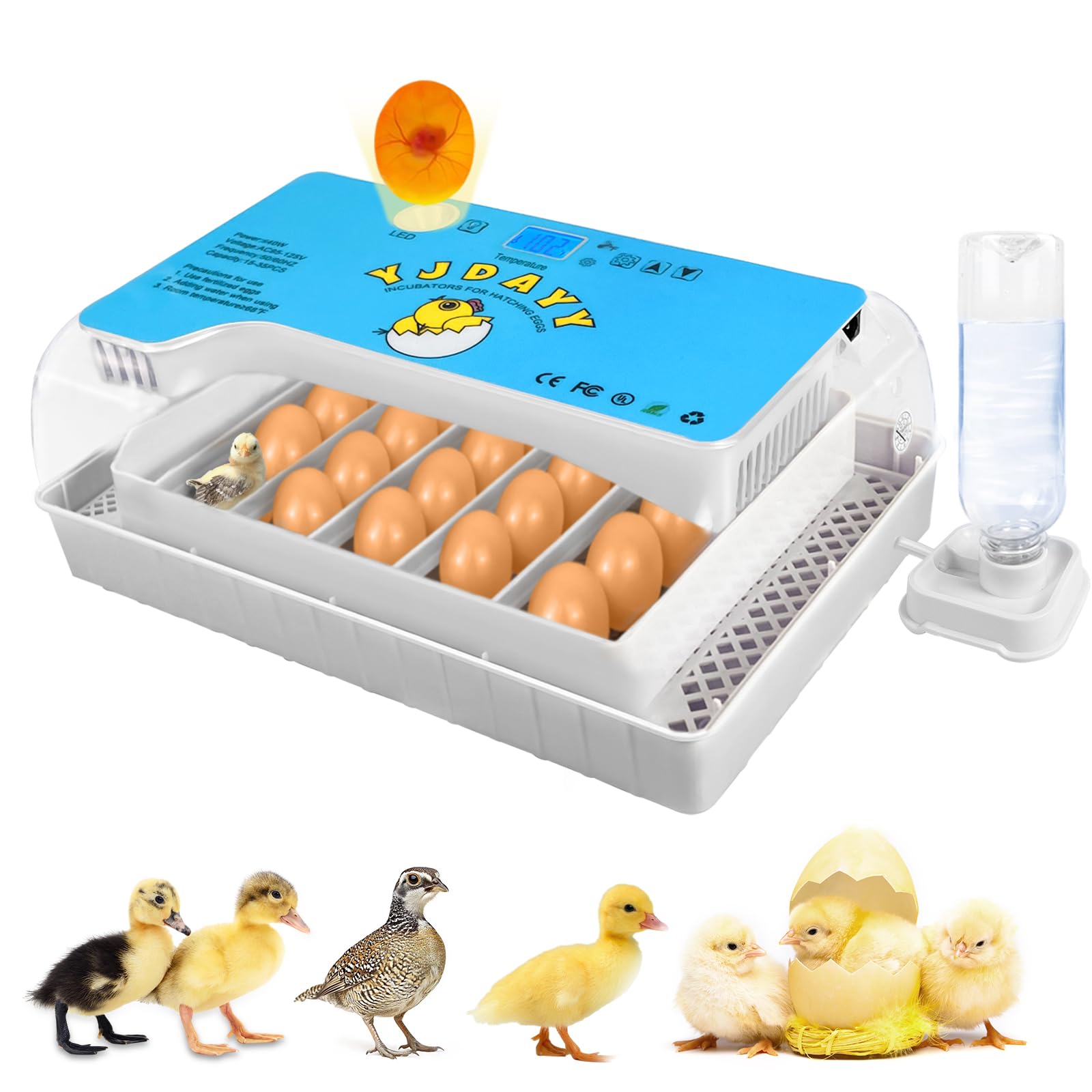 Photo 1 of Incubators for Hatching Eggs 15-35 Eggs Incubator with Automatic Egg Turning and ?Temperature Display LED Candler Poultry Incubator for Hatching Chicken Duck and Quail Incubator (Blue)