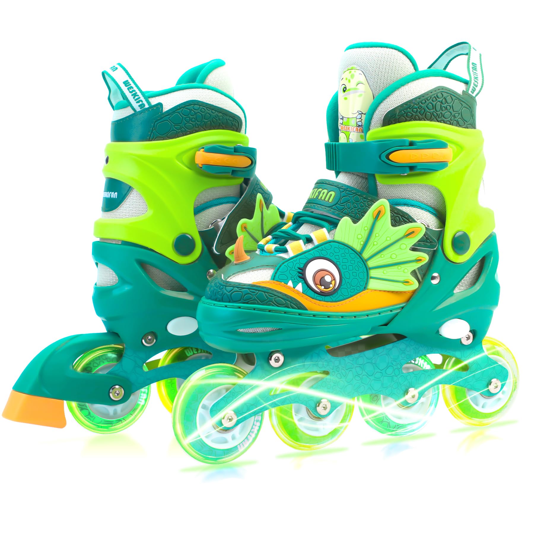 Photo 1 of Dino Kids Inline Skates for Boys Girls,WESKIFAN Dinosaur Blades Skates with Shiny Light up Wheels&Adjustable Ages 6-8-12 Year Old, Men Roller Skates for Birthday Xmas Gifts Toys, Patines para Niñas