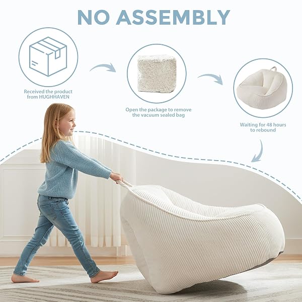 HUGHEAVEN BEAN BAG CHAIRS FOR KIDS, TODDLER BEAN BAG CHAIR, COMFY COZY READING CHAIR & STUFFED TODDLER FLOOR SOFA, SOFT BEANBAG CHAIRS FOR BOYS AND GIRLS, LAZY FLOOR SEAT FOR GAMING AND READING, BEIGE