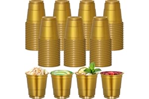 cssopenss 120 Pcs 2 oz Gold Shot Cups gold Plastic shot Glasses Mardi Gras Shot Glasses Disposable for Drinking Tastings Served Snacks Jello Tastings and Samples