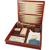 WE Games 7-in-1 Wooden Combo Game Set - Chess, Checkers, Backgammon, Dominoes, Cribbage, Dice &amp; Cards, Walnut Wood 12 inch Combination Board Game Set for Adults