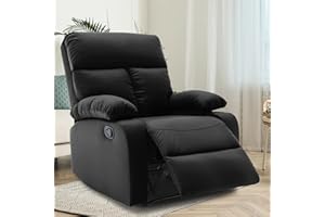 hzlagm Small Manual Recliner Chair, Reclining Chairs with Overstuffed Arms and Back, Single Recliner Sofa for Living Room, Bedroom(Black)