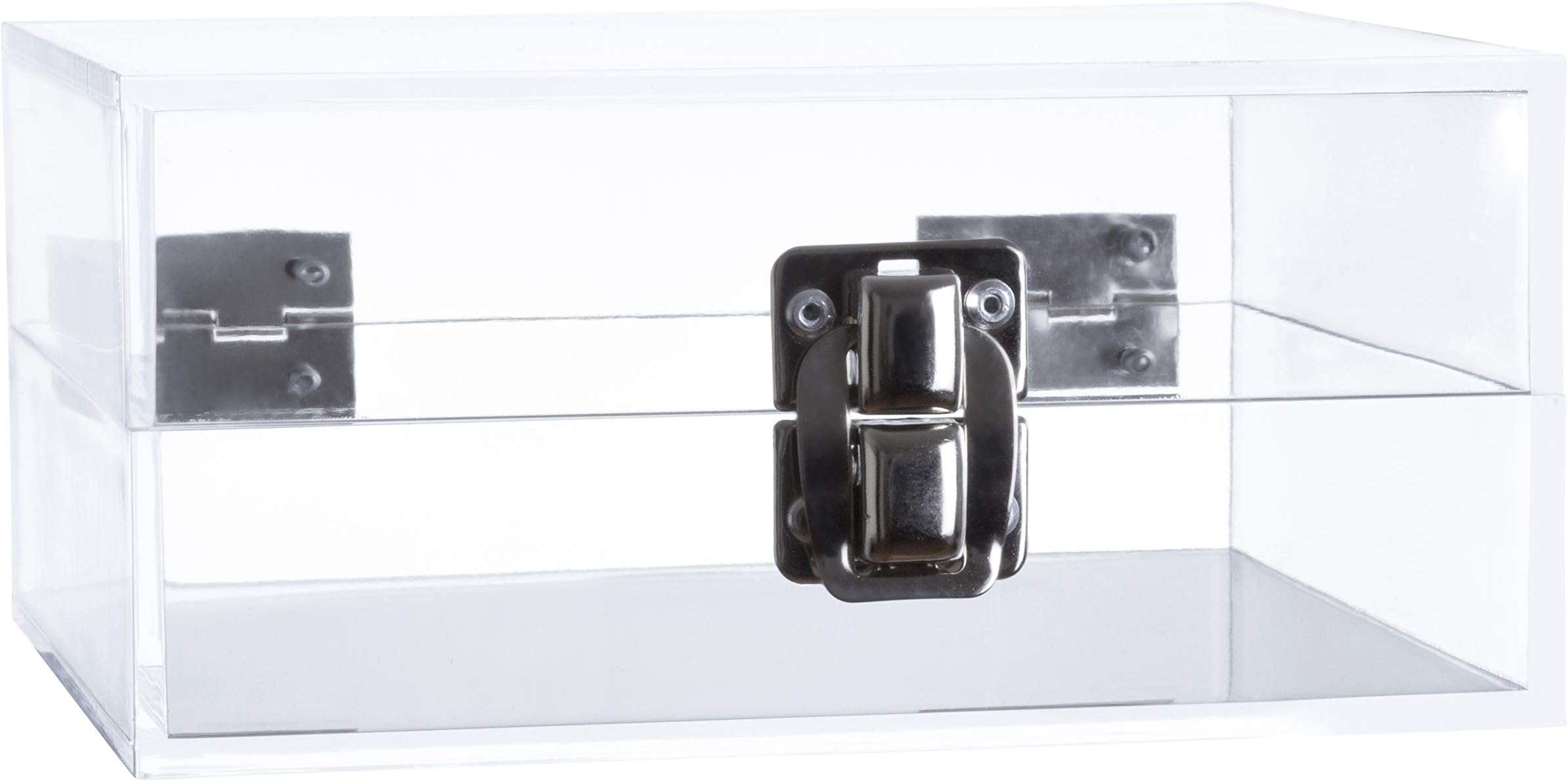 Tehila Acrylic Storage Box with Lid and Clasp Lock, Clear Base and Clear Lid; 5 1/2-in X 4 1/2-in X 2 1/2-In; Shatter Resistant and BPA Free.