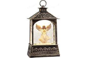 Flldsee Snow Globe Lantern Christmas Decorations Indoor, Musical Snowglobe Light with Timer, USB & Battery Powered Music Box, Angel, Xmas Holiday Home Decor