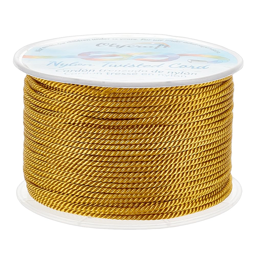 OLYCRAFT 55 Yards 2mm Twisted Satin Nylon Cord 3-Ply Goldenrod Twisted Cord Trim String Thread for Crafts and Jewelry Making