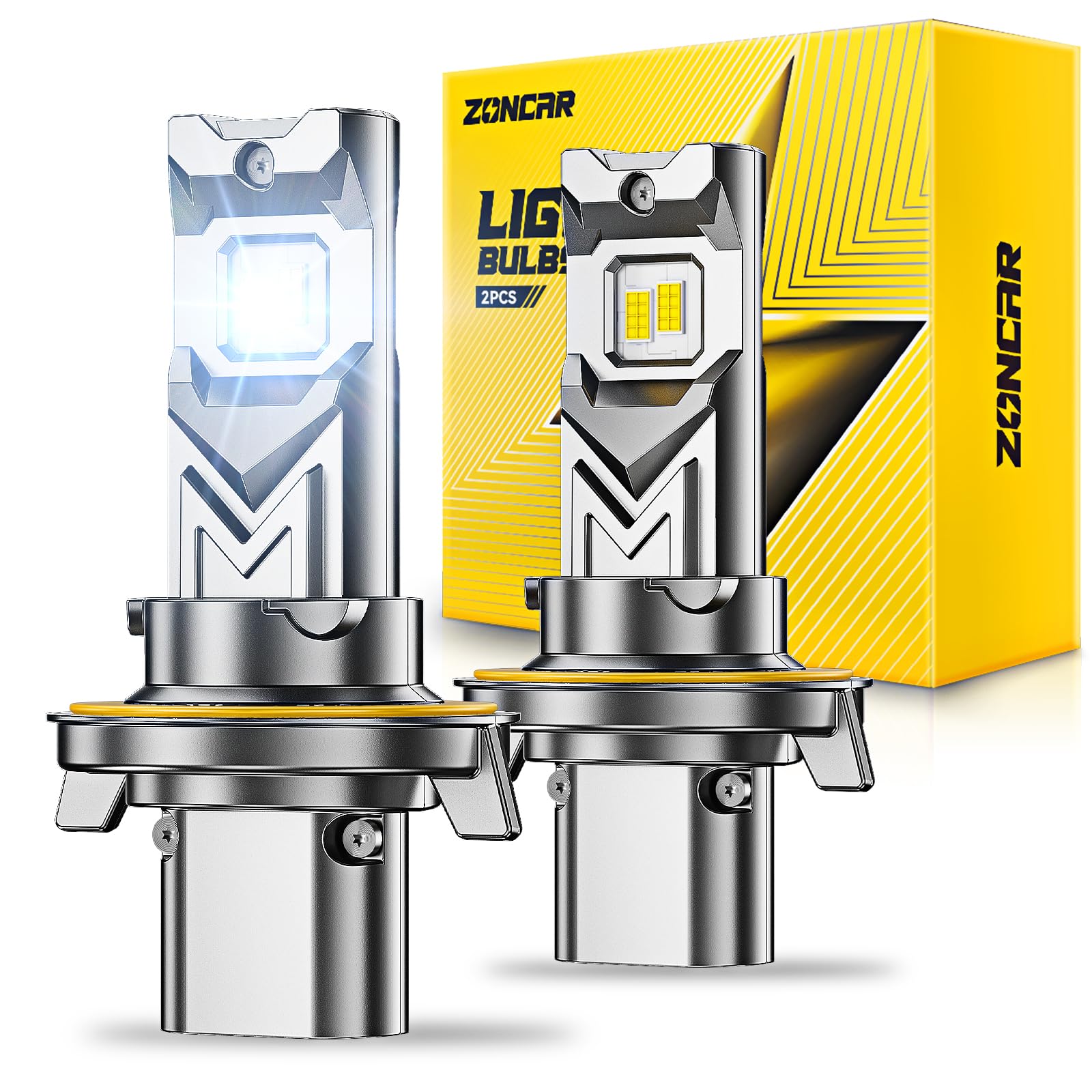 ZonCar H13 Fog Light Bulbs, 10X Brighter 60000LM 6500K 60W White 9008 Driving Light Bulbs, 1:1 Size Plug N Play IP68 Waterproof, 60,000hrs Long Lifespan, No Flicker, 99% Compatibility, Box of 2 Image