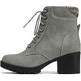 Soda Single Lug Sole Chunky Heel Combat Ankle Boot Lace up w/Side Zipper