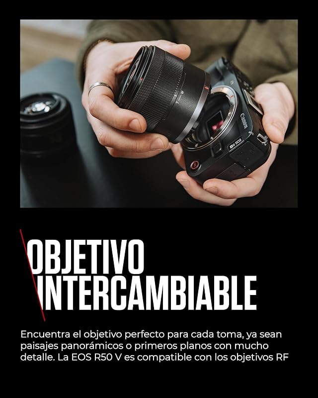 EOS R50 V - (Cuerpo de Cámara) para Vlogging Compatible con Objetivos Canon RF | Creadores de Contenido, Vlogs y Viajes | Conexión por Bluetooth