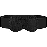WHIPPY Women Wide Elastic Belt Ladies Stretch Dress Belt Fashion Waistband with 8-shaped Interlock Leather Buckle