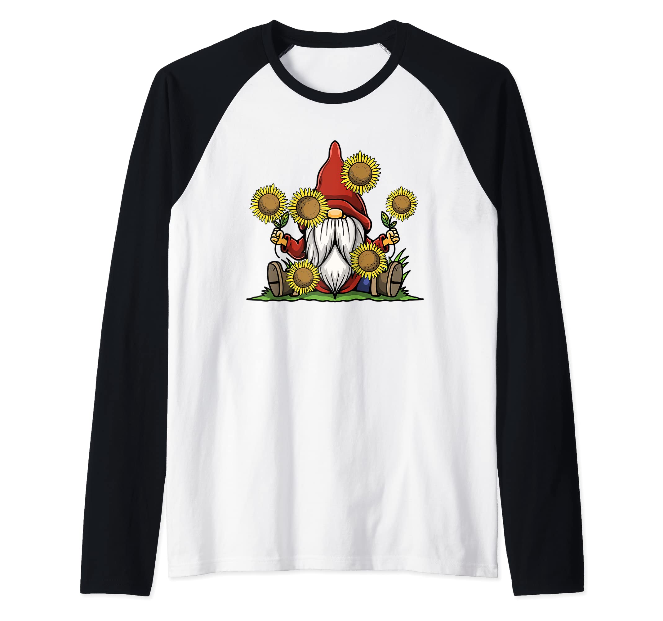 Hippie Let It Be Sunflower Gnome Spring Garden Guardian Raglan Baseball Tee