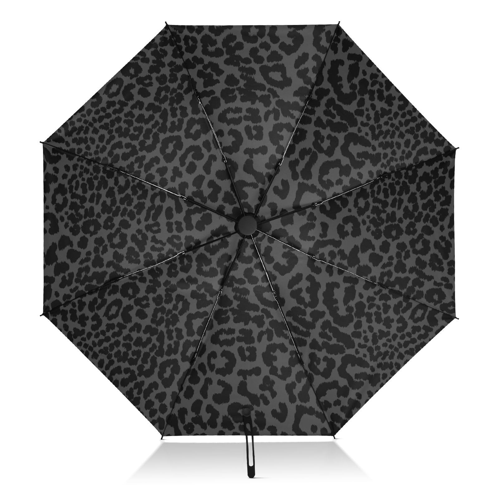 Photo 1 of ALAZA Folding Umbrella Dark Gray Leopard Cheetah Print Compact Travel Umbrella Automatic Open Close for Rain Windproof Sun Umbrellas UV Protection Large Portable