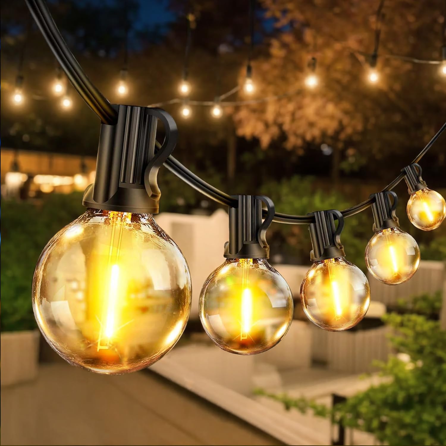 LangPlus+ Outdoor String Lights Mains Powered, 50FT Waterproof Festoon Lights with 46PCS E12 Sockets, 46+4 G40 LED Globe Bulbs(4 Spare), Shatterproof Patio Light for Festival Party Christmas Birthday