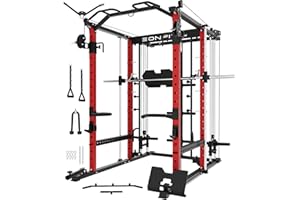 EonfitOmni Eonfit E5 Smith Machine with Vertical Leg Press, Power Cage Squat Rack with LAT-Pull Down Cable Crossover Rotating Arms System Home Gym Equipment All in One (E5 RED)