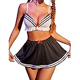 Avidlove Sexy Lingerie for Women Two Piece Lingerie Sets Sexy Halloween Sailor Costumes with Pleated Mini Skirt