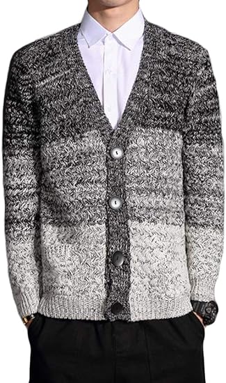 Amazon Aisaidun カーディガン メンズ 秋 冬 Vネック ファッション ニットコート 通学 復古 原宿風 大人コート グラデ カーディガン 通販