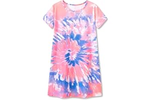 Tebbis Teen/Little Girls Nightgown – Summer Short Sleeves Sleepwear Trendy Tie Dye Spiral Nightdress Pajama Size 6-16