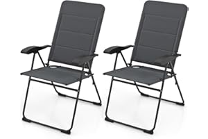 DORTALA 2PCS Folding Chair Outdoor, Metal Padded Patio Dining Chairs Set of 2 with Adjustable Backrest, 300 lbs Capacity for 