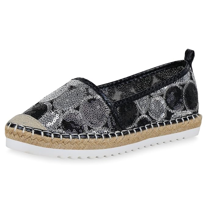 SCARPE VITA Damen Slippers Espadrilles mit Plateau Spitze Bast