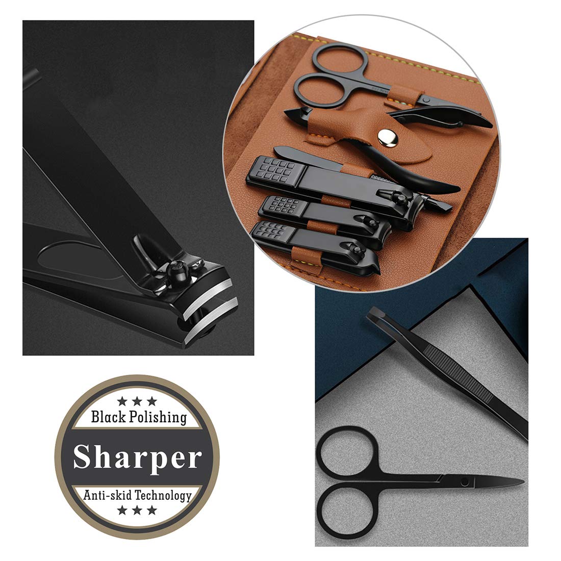 Gifts for Men/Women, Stainless Steel Manicure Set with PU leather case, Personal care tool (brown) : Beauty