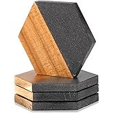 WLWNWFT Wood Black Marble Coasters for Drinks, Modern Rustic Acacia Hexagon Coaster Set Decorative Bar Coaster for Coffee Wooden Table Beer Mug Christmas Housewarming Wedding Home Decor 4Pcs